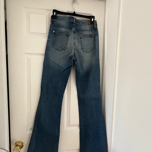 7 For All Mankind Medium Blue Flare High Waisted Jeans - Picture 9 of 11